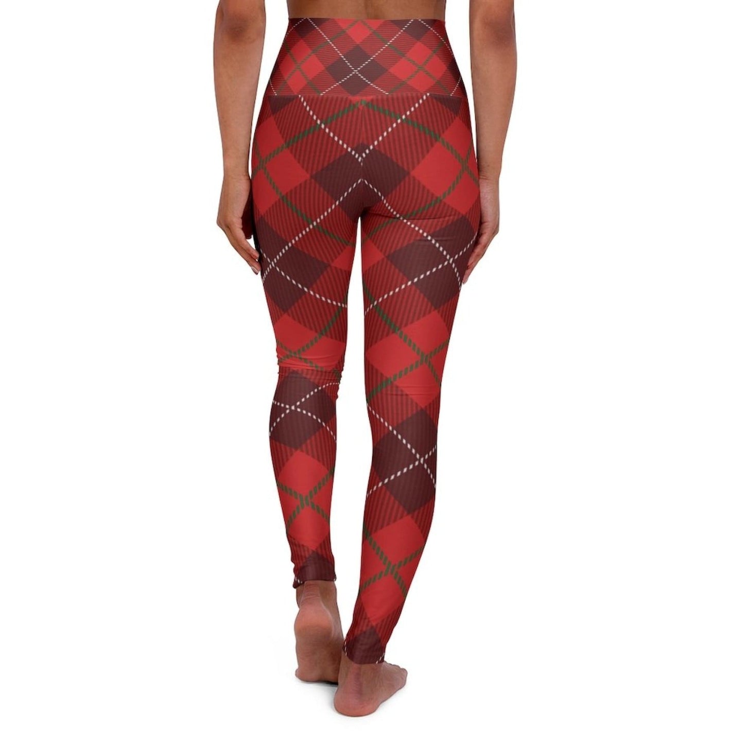 Grey Coco Activewear High Waisted Red Plaid Style Leggings