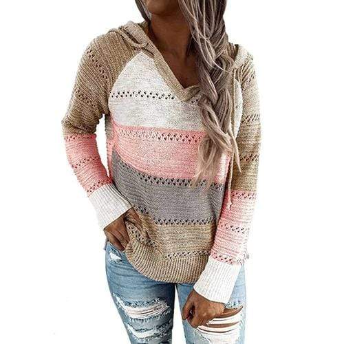 Silver Sam Sweaters & Hoodies L / khaki Hit Color Hoodies Knitted Sweatshirt