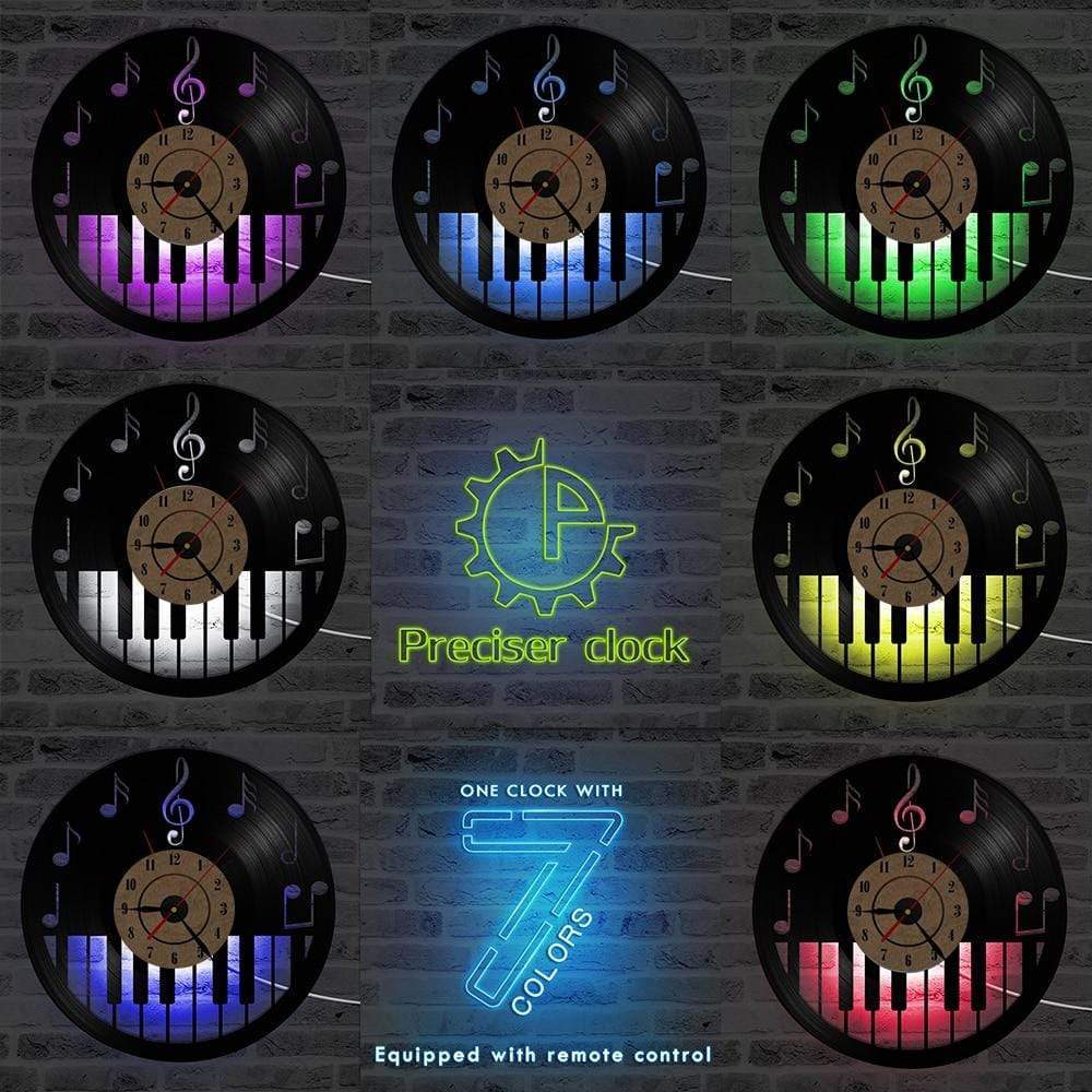 hansleii B with 7 colors / 12 inch Hollow Piano Keyboard Vinyl Record LED Clock