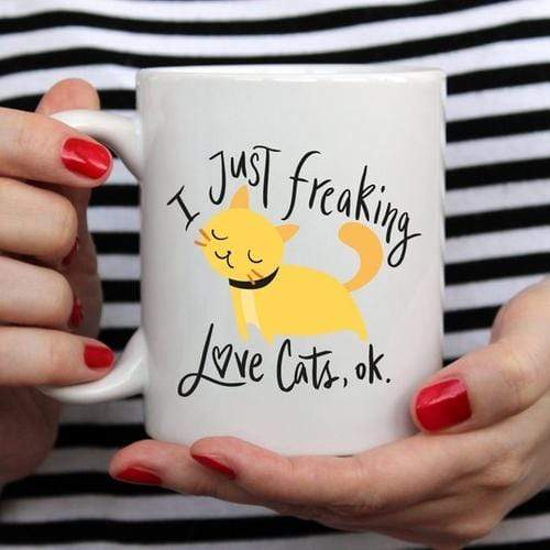 Magenta Shadow Gifts I Just Freaking Love Cats OK Mug, Cat Mugs, Funny