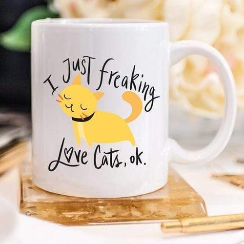 Magenta Shadow Gifts I Just Freaking Love Cats OK Mug, Cat Mugs, Funny