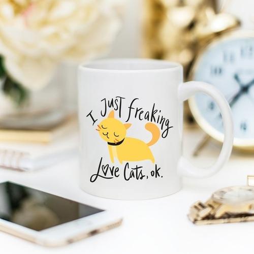 Magenta Shadow Gifts I Just Freaking Love Cats OK Mug, Cat Mugs, Funny