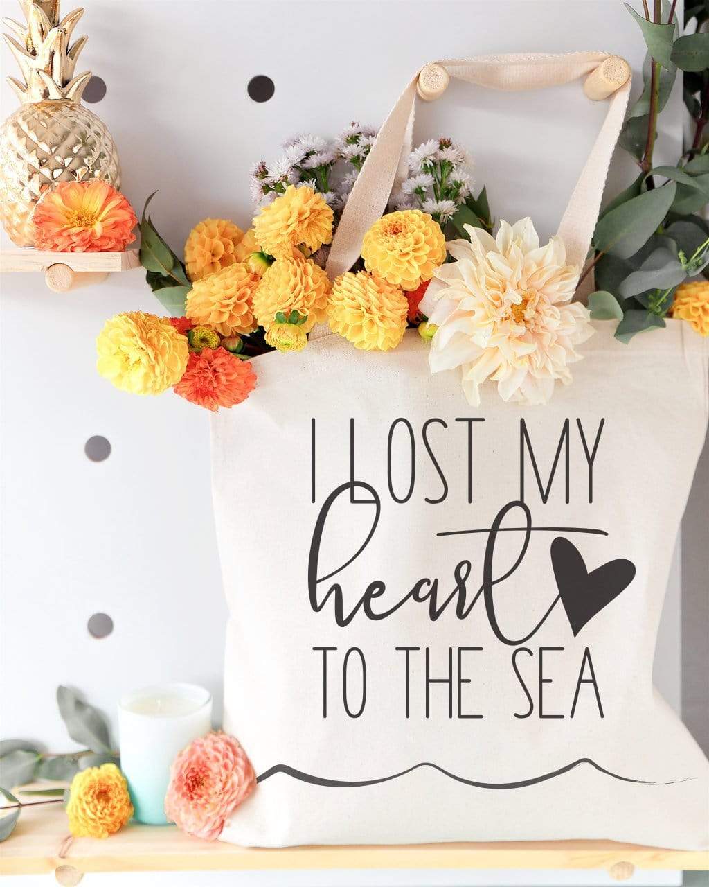 Turquoise Andromeda Totes & Beach Bags I Lost My Heart to the Sea Tote Bag