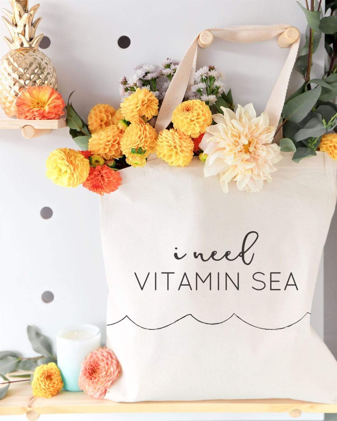 Turquoise Andromeda Totes & Beach Bags I Need Vitamin Sea Tote Bag