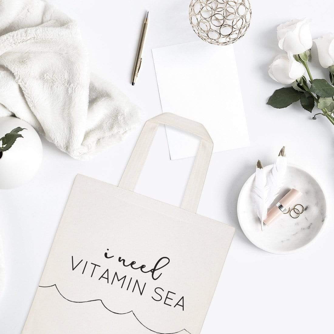 Turquoise Andromeda Totes & Beach Bags I Need Vitamin Sea Tote Bag