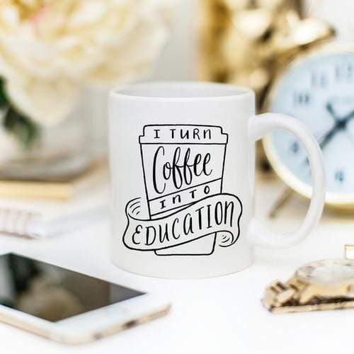 Magenta Shadow Gifts I Turn Coffee Into Education Mug, 11 oz Mug,