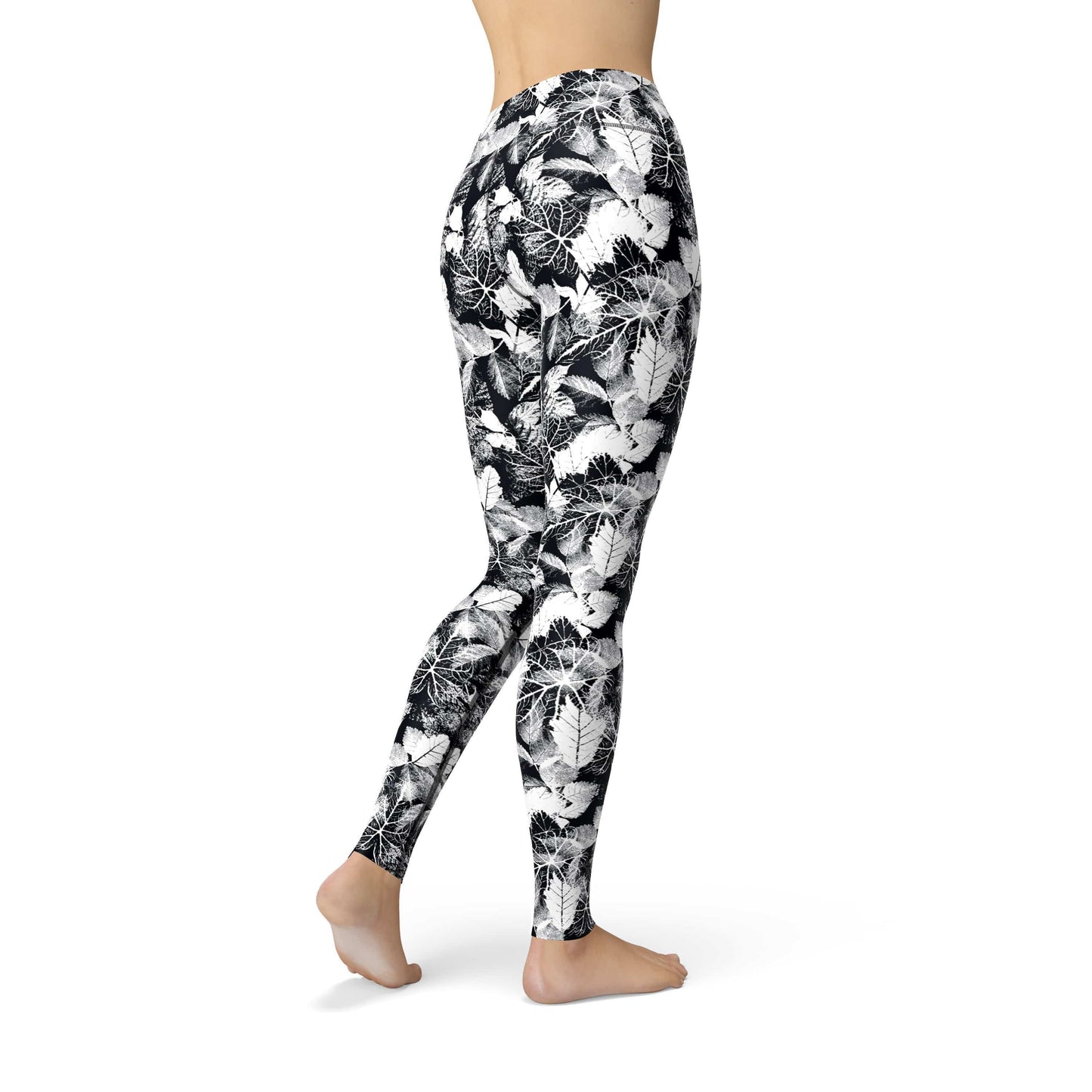 Orange Poppy Leggings Jean Black White Leaves Leggings