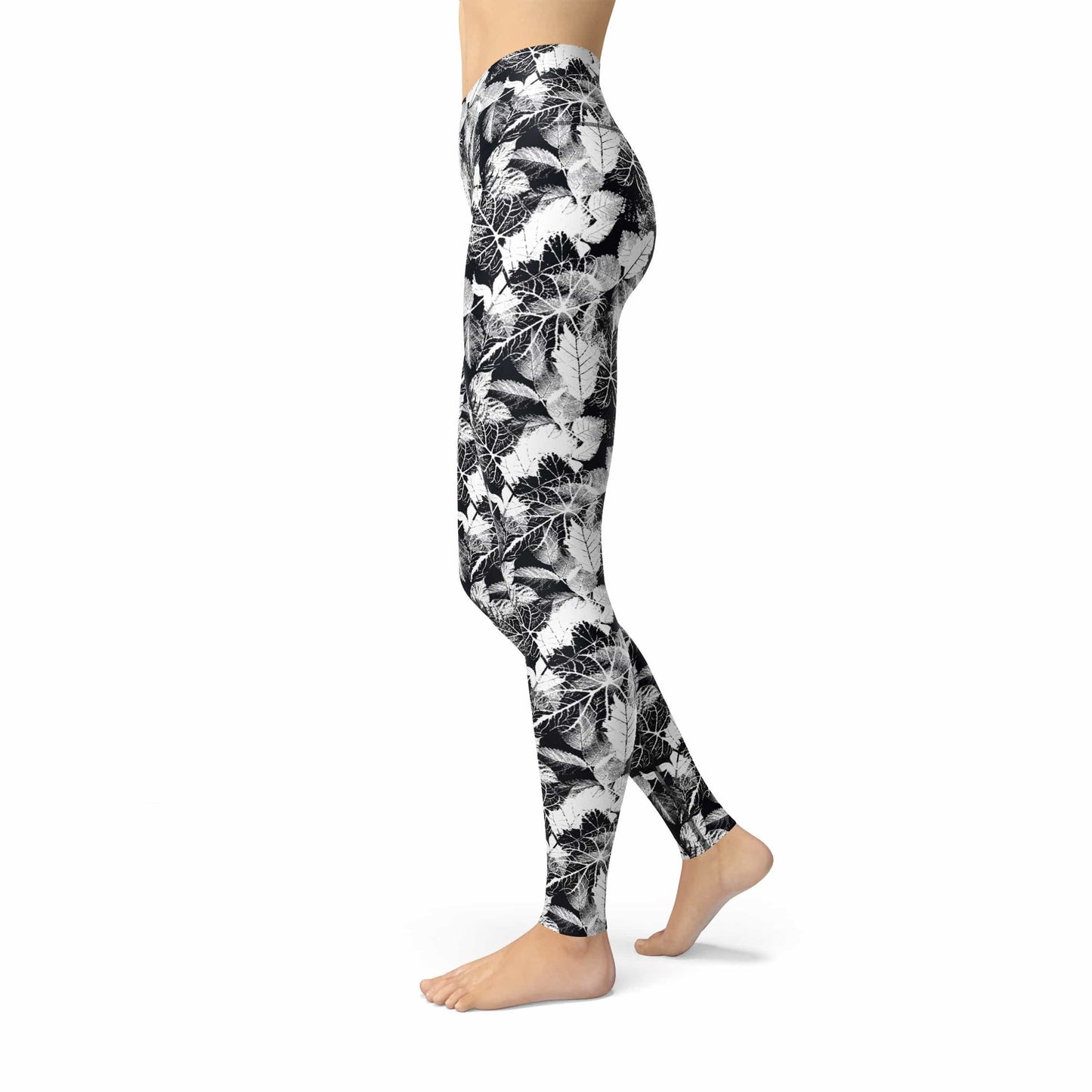Orange Poppy Leggings Jean Black White Leaves Leggings