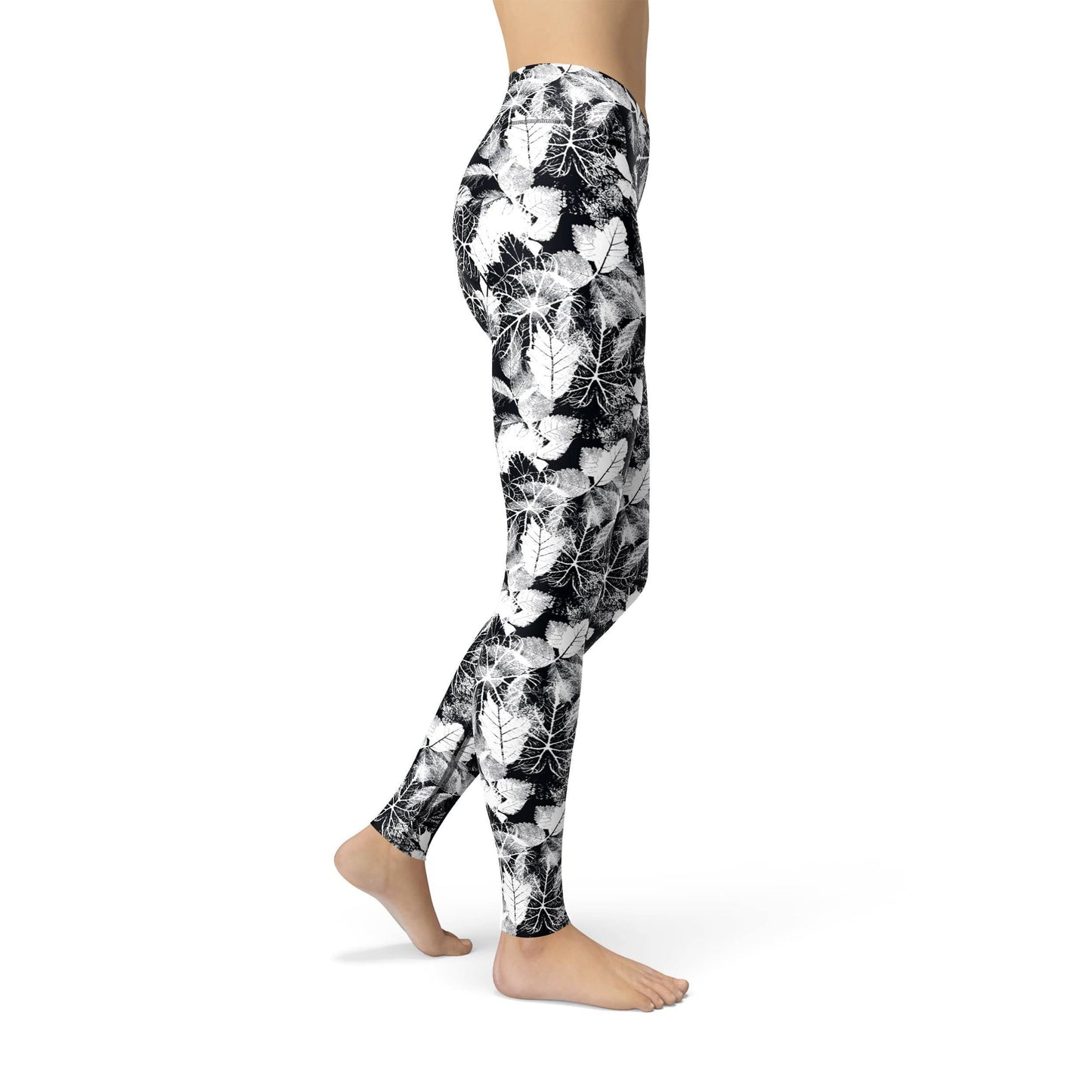 Orange Poppy Leggings Jean Black White Leaves Leggings