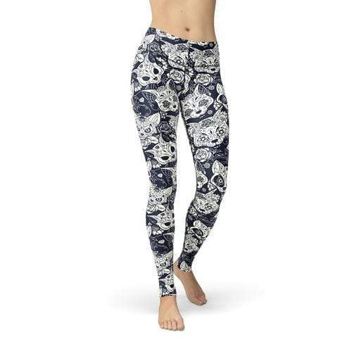 Orange Poppy Leggings 3XL / Multicolored Jean Cat Sugar Skulls Leggings
