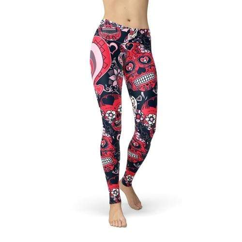Orange Poppy Leggings 3XL / Black Jean Valentine Sugar Skulls Leggings