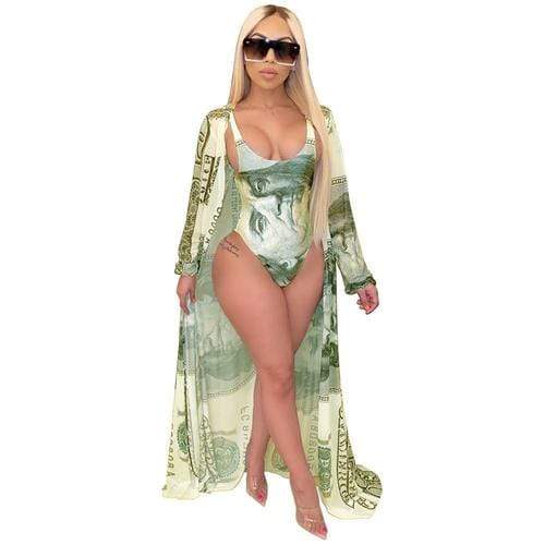 Maroon Ourea Women's Clothing L / Yellow Joskaa Money Print Beach Wear Swimming Suit for Women