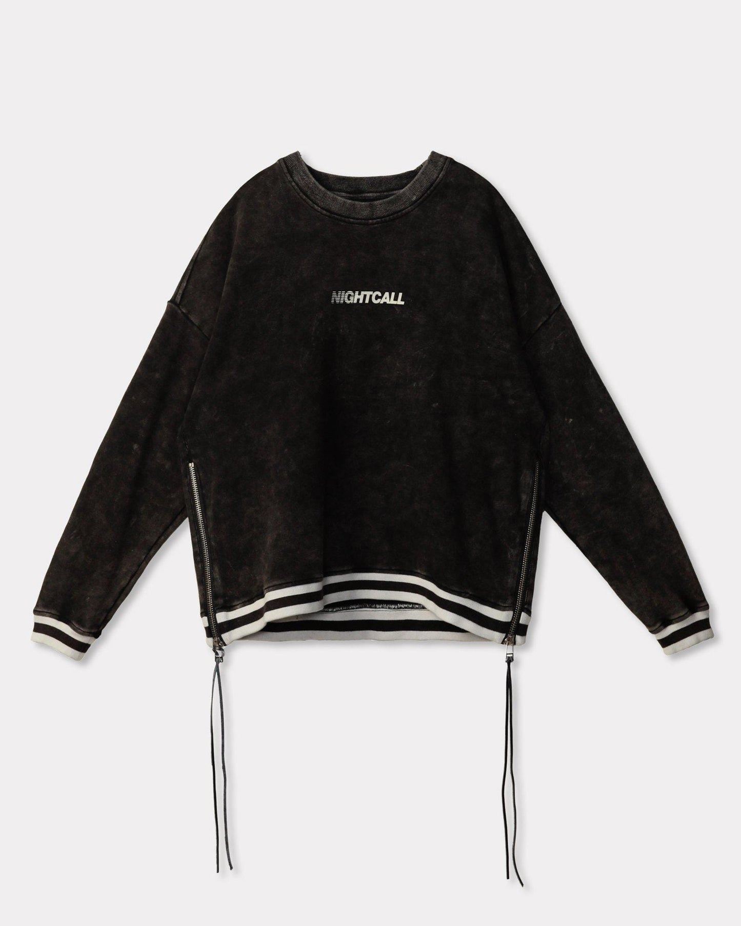 Lemon Hera Men's Clothing Konus Side Zip Acid Wash Black Sweatshirt