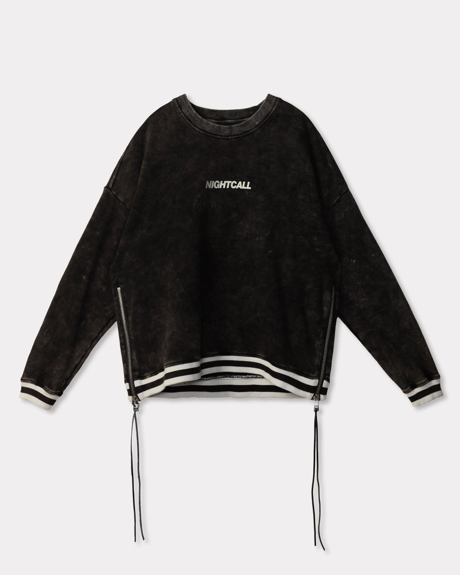 Lemon Hera Men's Clothing Konus Side Zip Acid Wash Black Sweatshirt