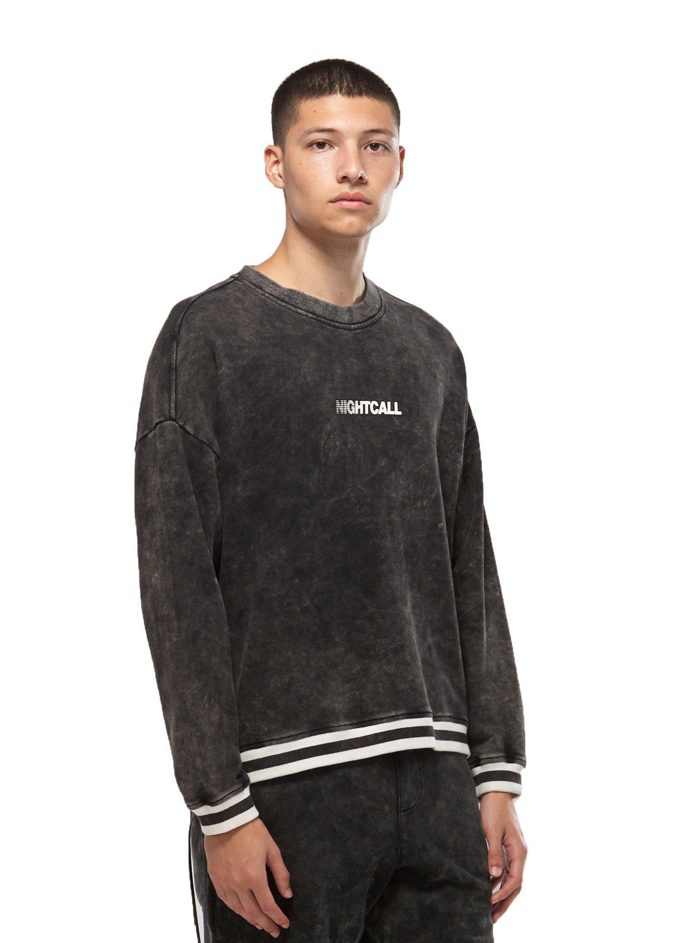 Lemon Hera Men's Clothing Konus Side Zip Acid Wash Black Sweatshirt