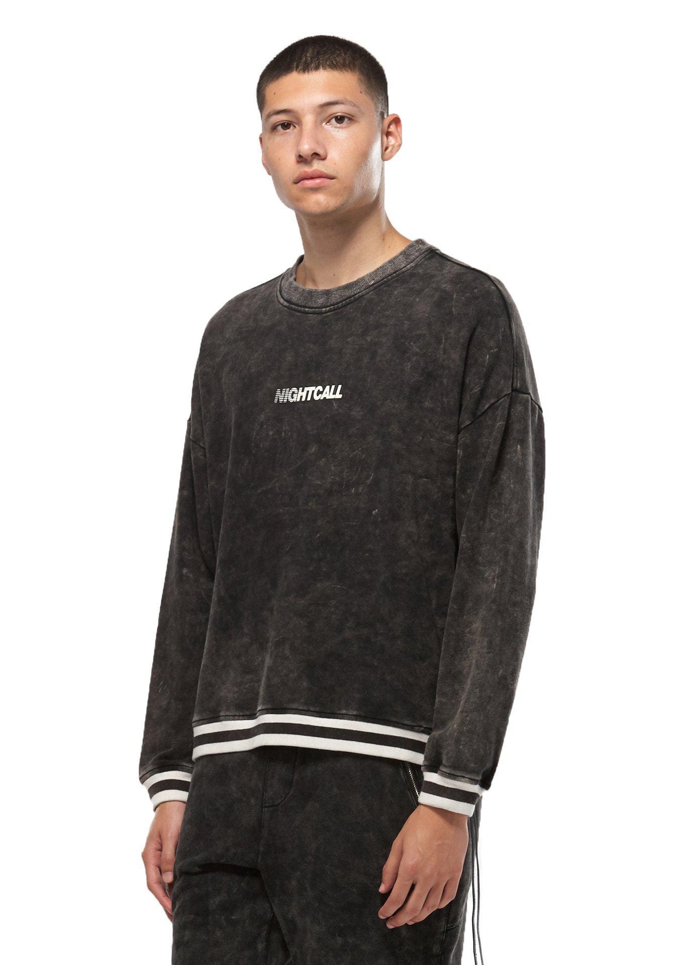 Lemon Hera Men's Clothing Konus Side Zip Acid Wash Black Sweatshirt