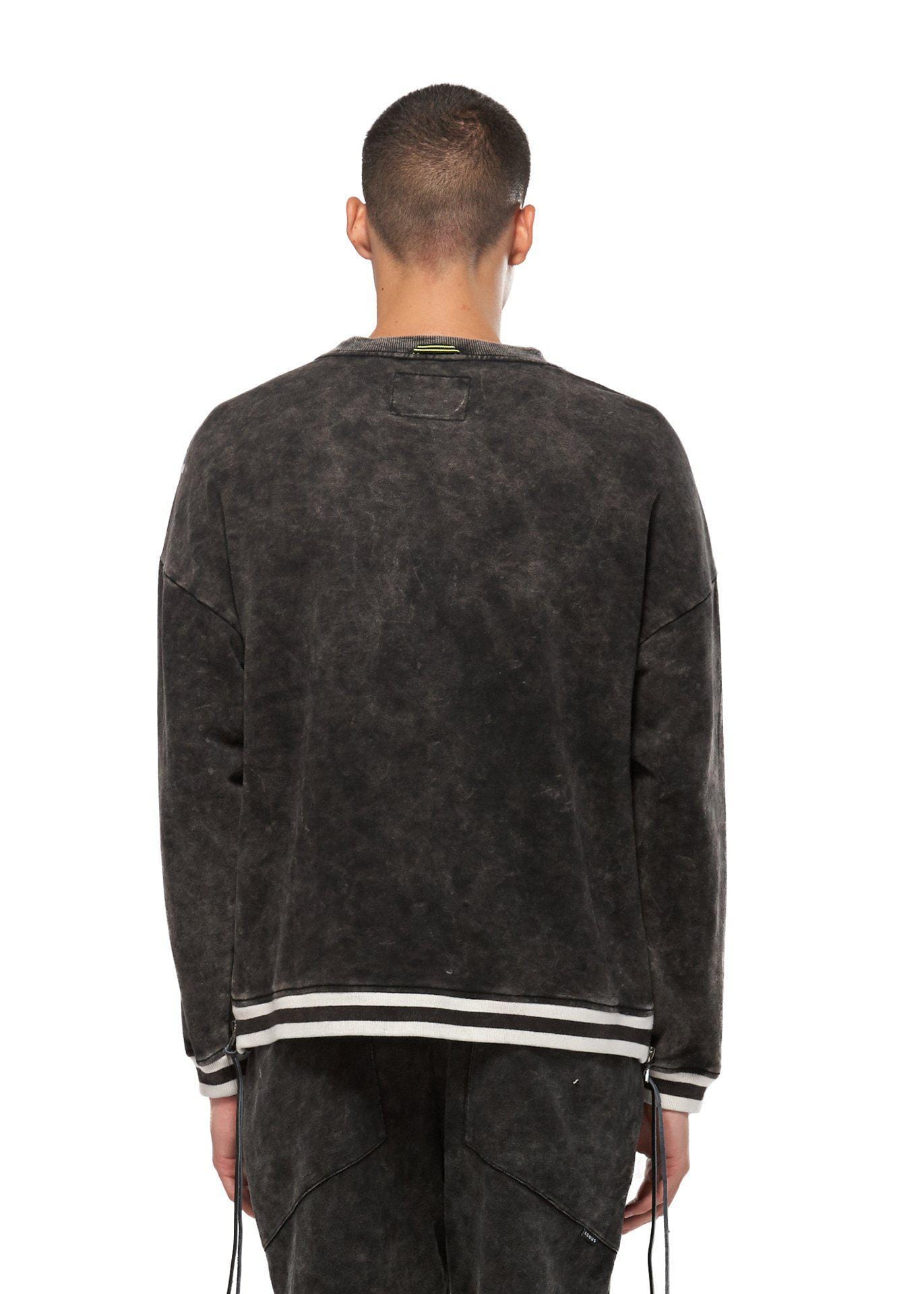 Lemon Hera Men's Clothing Konus Side Zip Acid Wash Black Sweatshirt