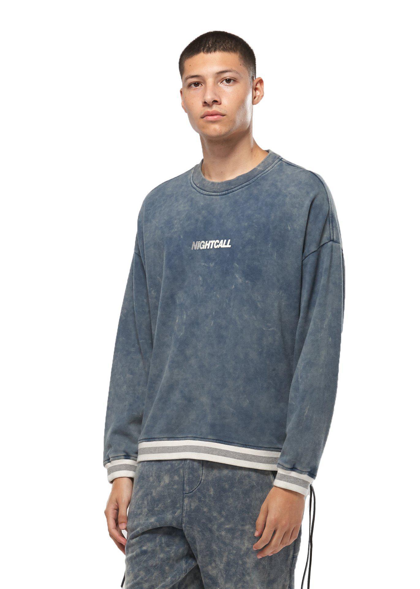 Lemon Hera Men's Clothing Konus Side Zip Acid Wash Blue Sweatshirt