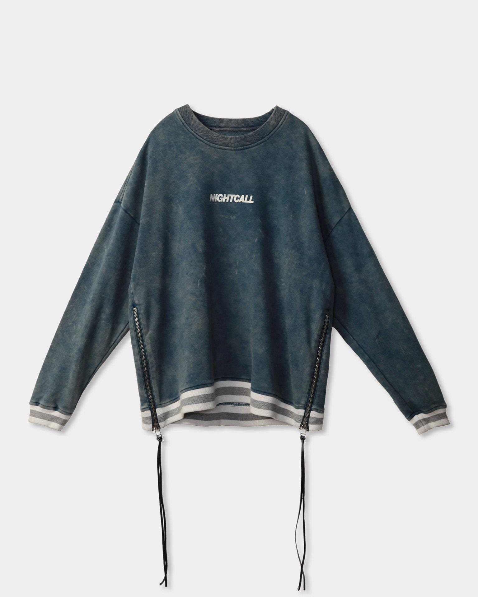 Lemon Hera Men's Clothing Konus Side Zip Acid Wash Blue Sweatshirt