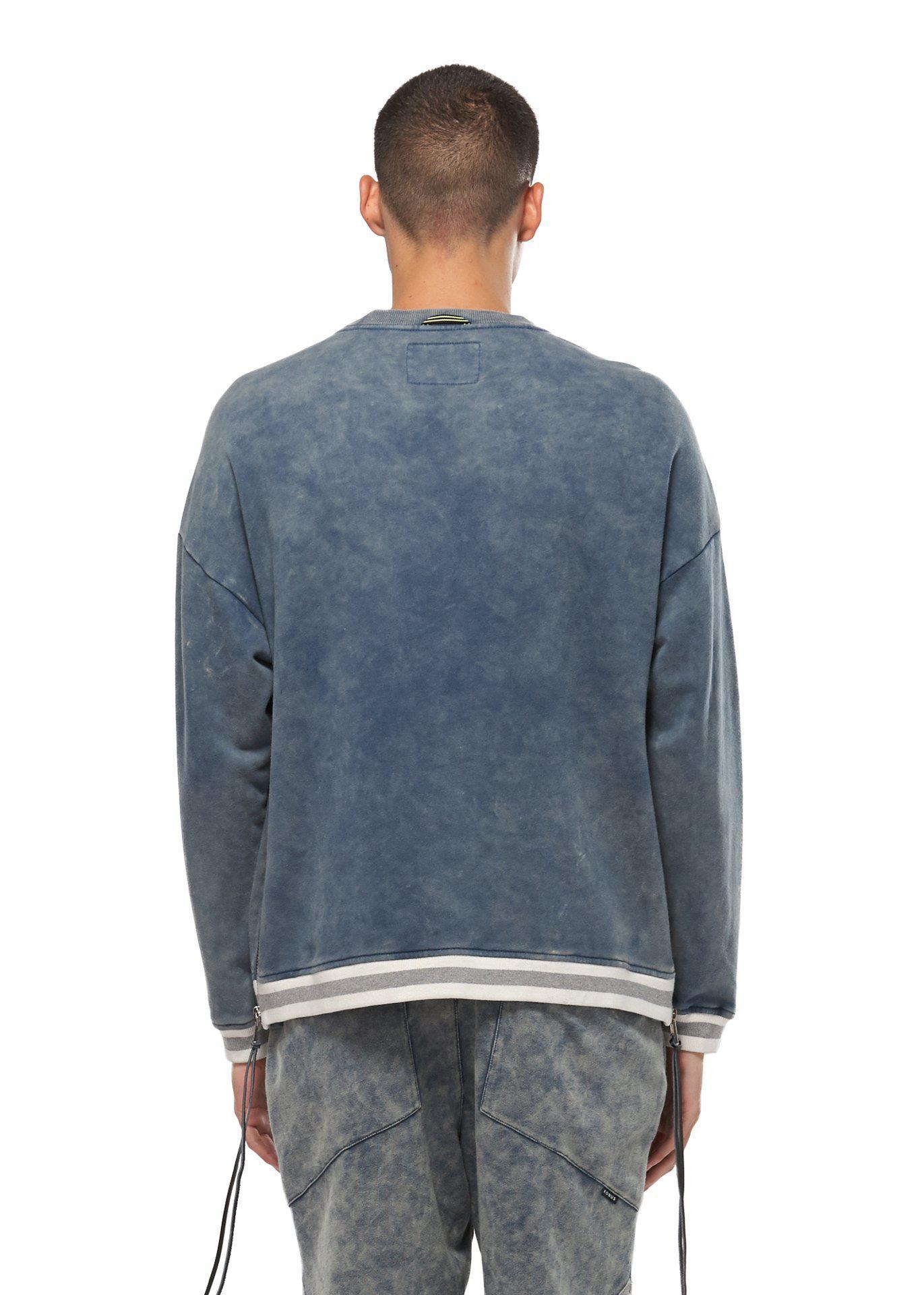Lemon Hera Men's Clothing Konus Side Zip Acid Wash Blue Sweatshirt