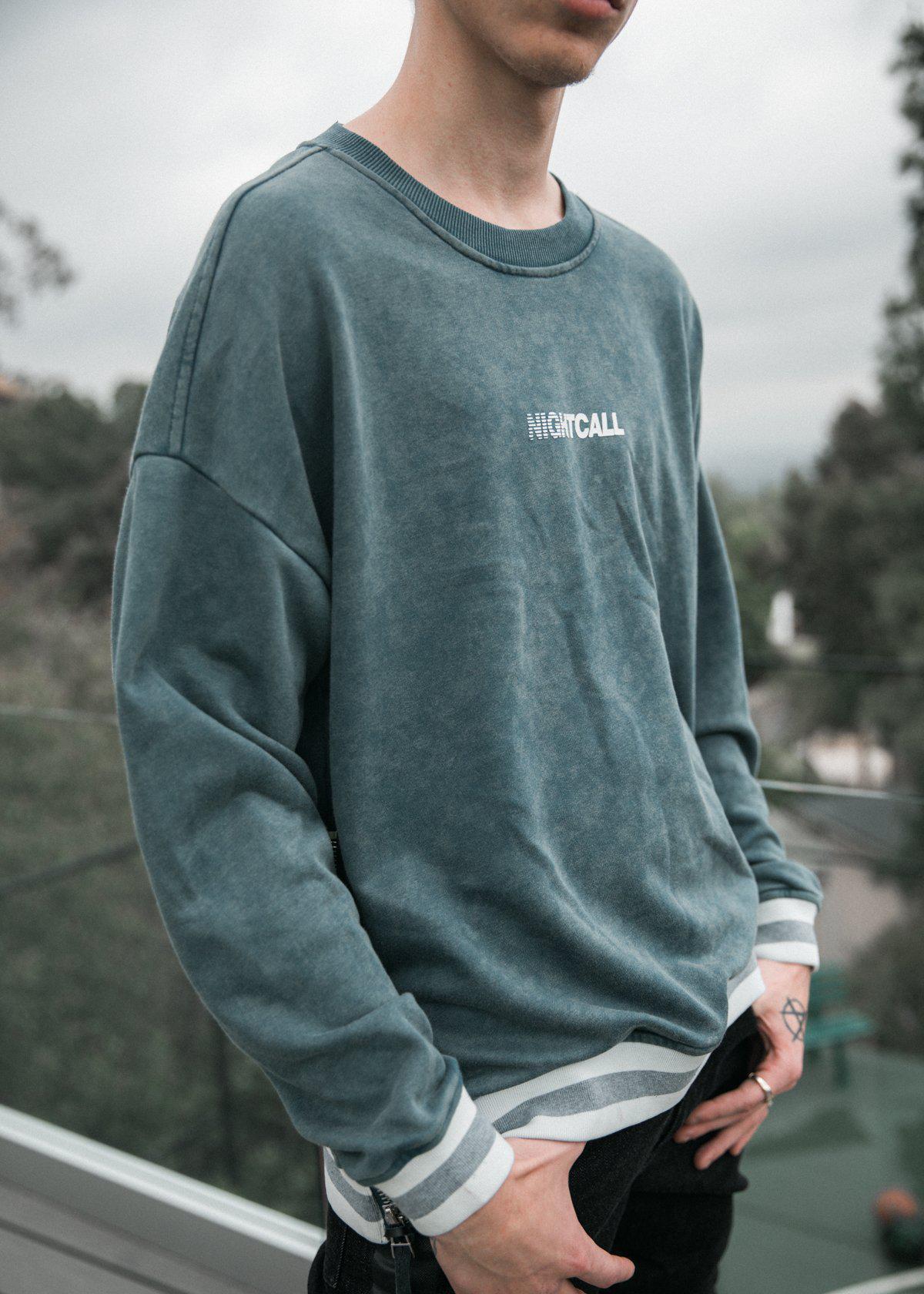 Lemon Hera Men's Clothing Konus Side Zip Acid Wash Blue Sweatshirt