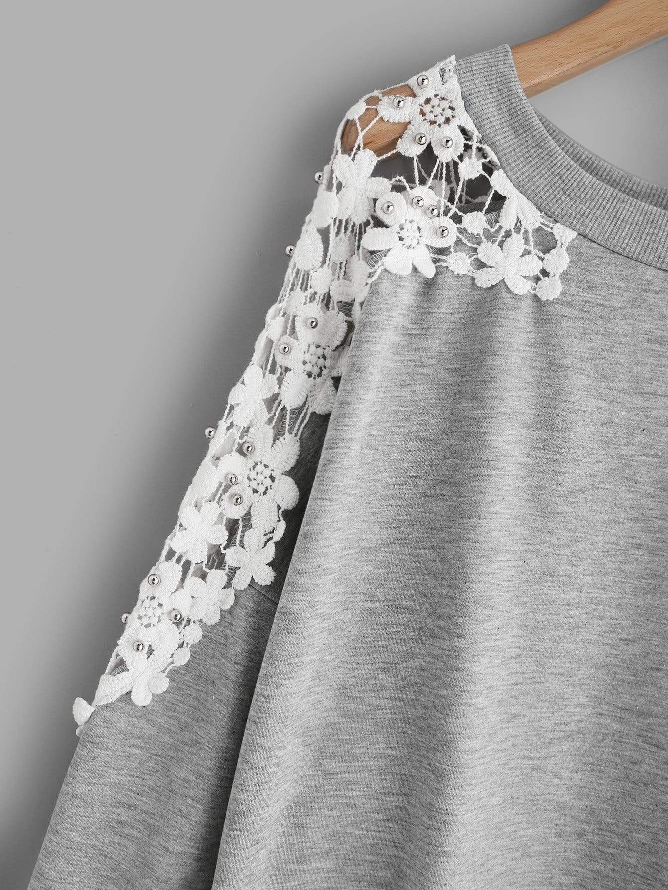 Celeste Men's Clothing Lace Panel Beaded Sweatshirt