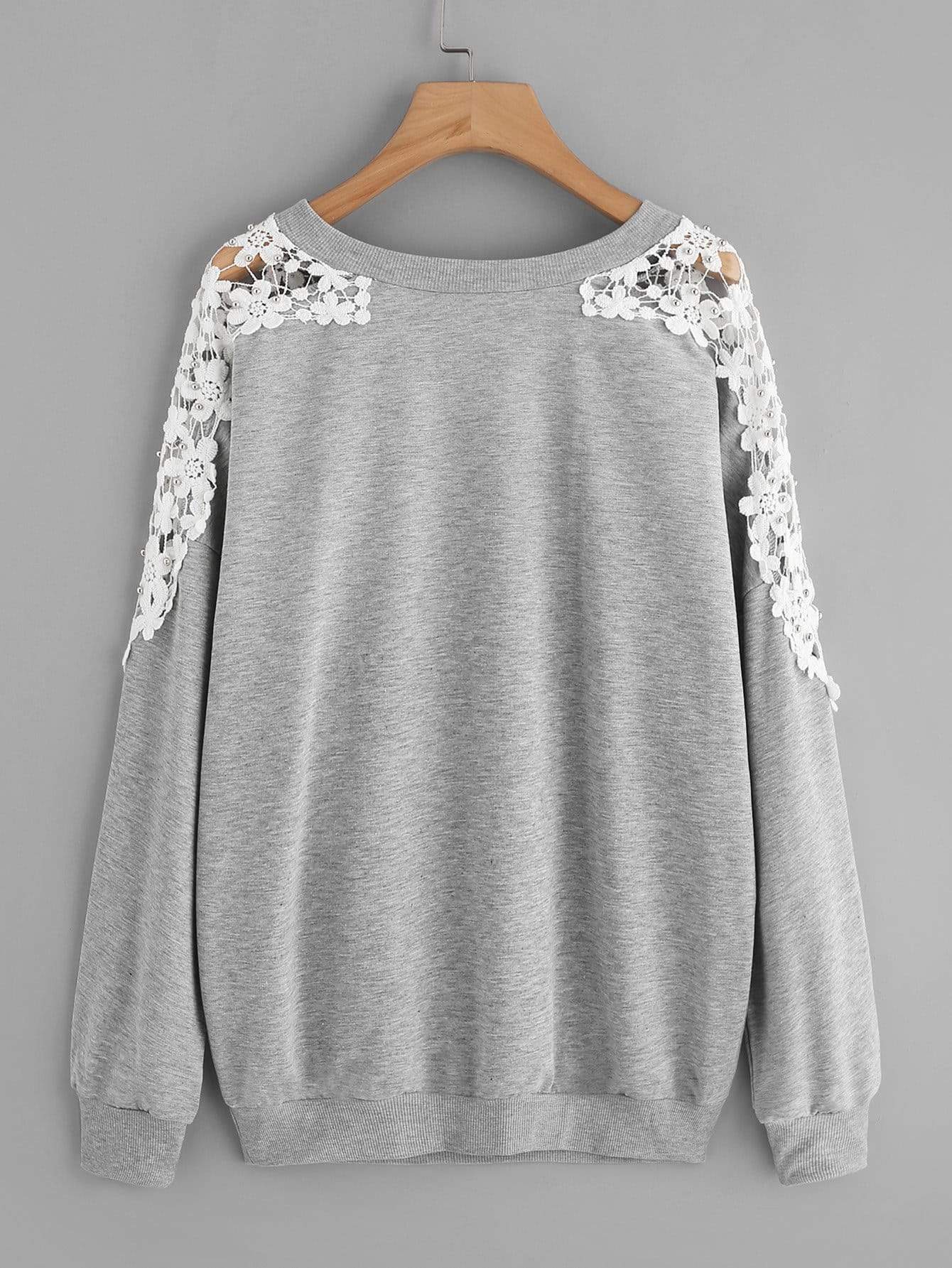 Celeste Men's Clothing Lace Panel Beaded Sweatshirt