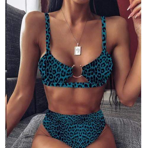 Silver Sam Swimwear L / green Leopard Printed Push up High Waist Swimsuit
