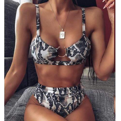 Silver Sam Swimwear L / grey Leopard Printed Push up High Waist Swimsuit