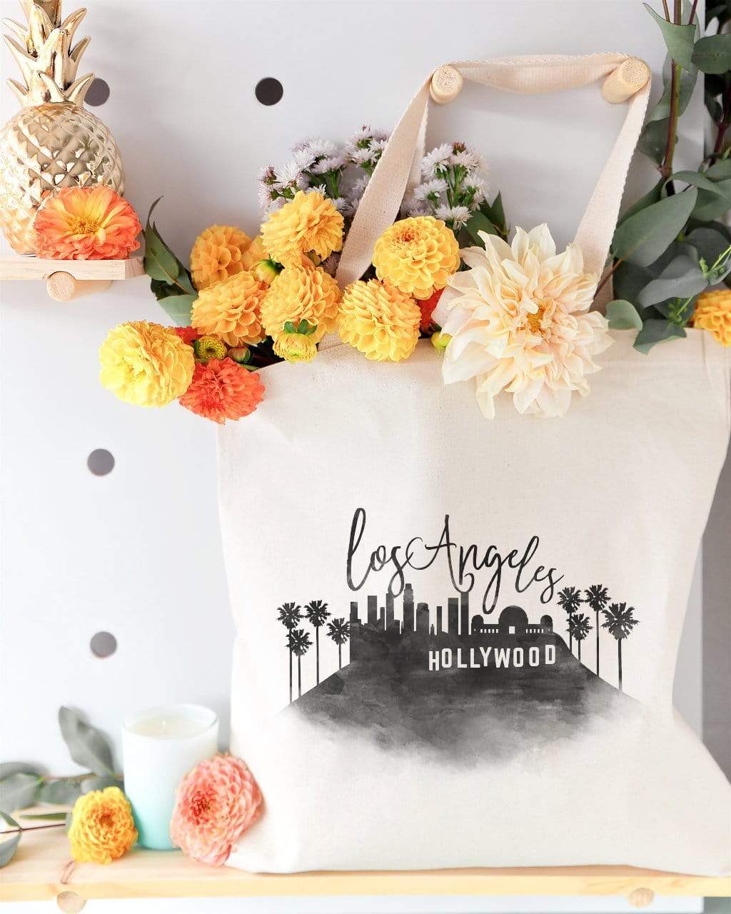Turquoise Andromeda Totes & Beach Bags Los Angeles Cityscape Tote Bag