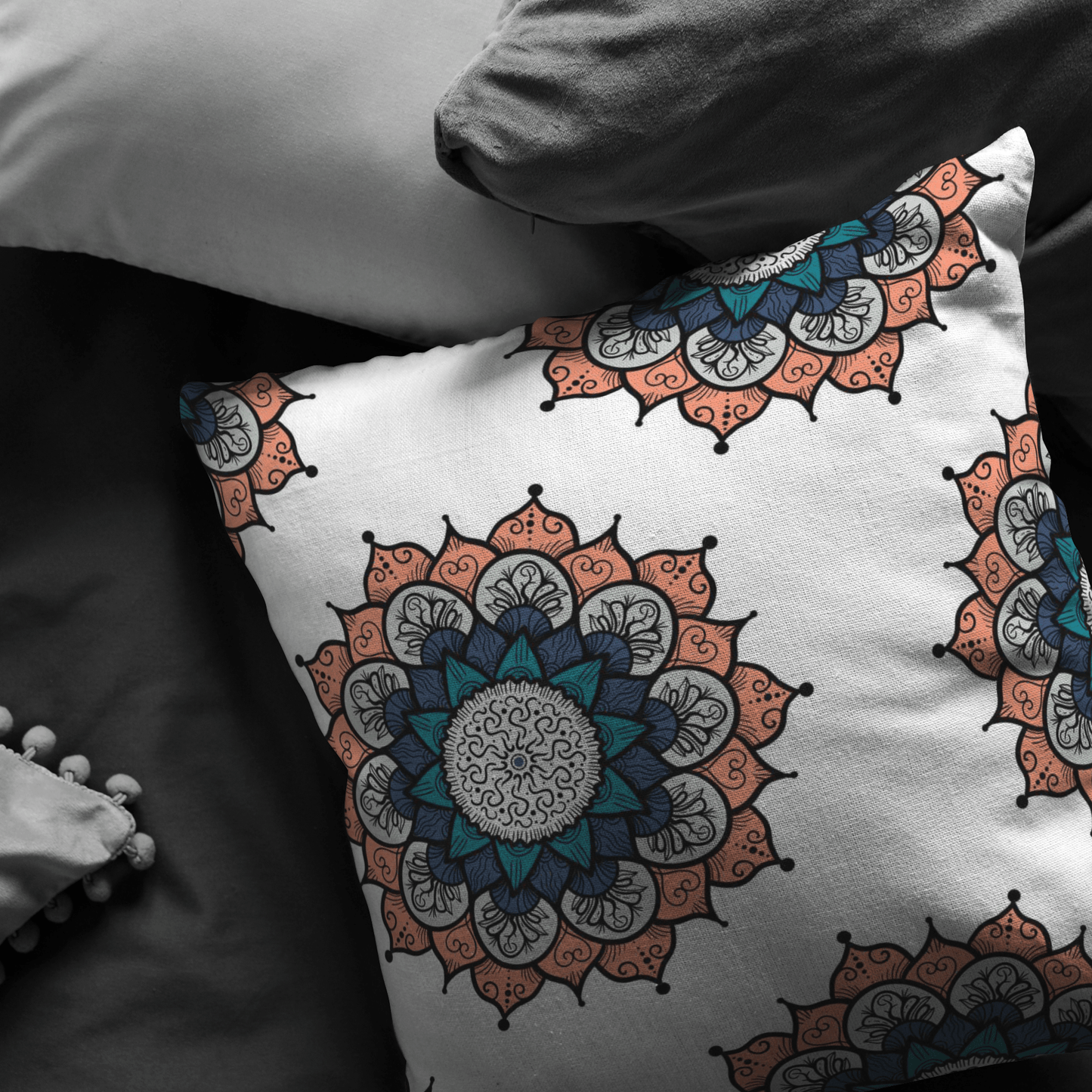Gold Sooty Textiles & Pillows Mandala Pillow for boho home decor, Oriental style
