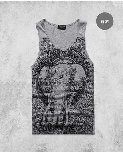 hansleii T680 flower grey / M Men's Grey Casual Fitness Sleeveless Tank Top