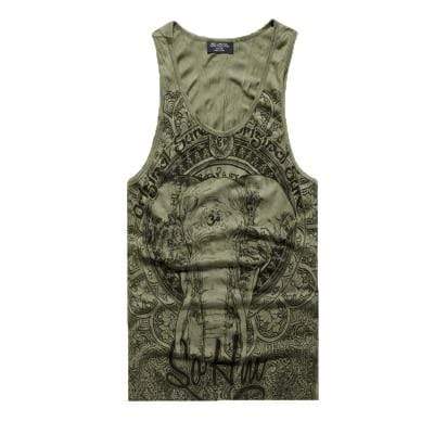 hansleii T680 khaki / M Men's Grey Casual Fitness Sleeveless Tank Top
