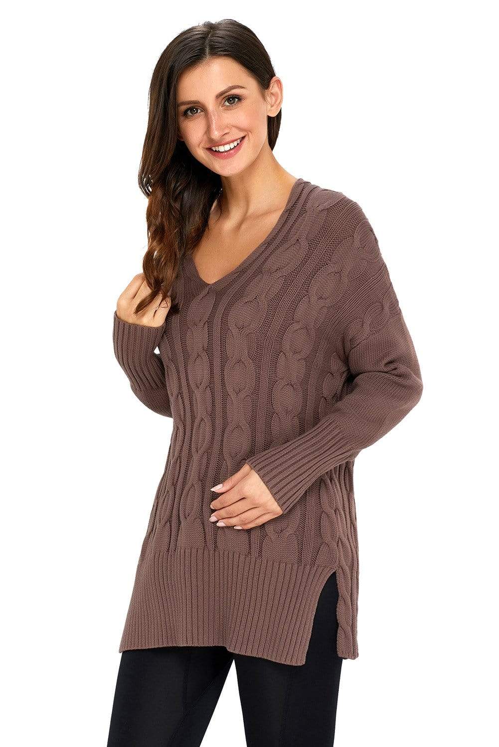 Teal Demeter Women's Clothing Mocha Oversized Cozy up Knit Sweater