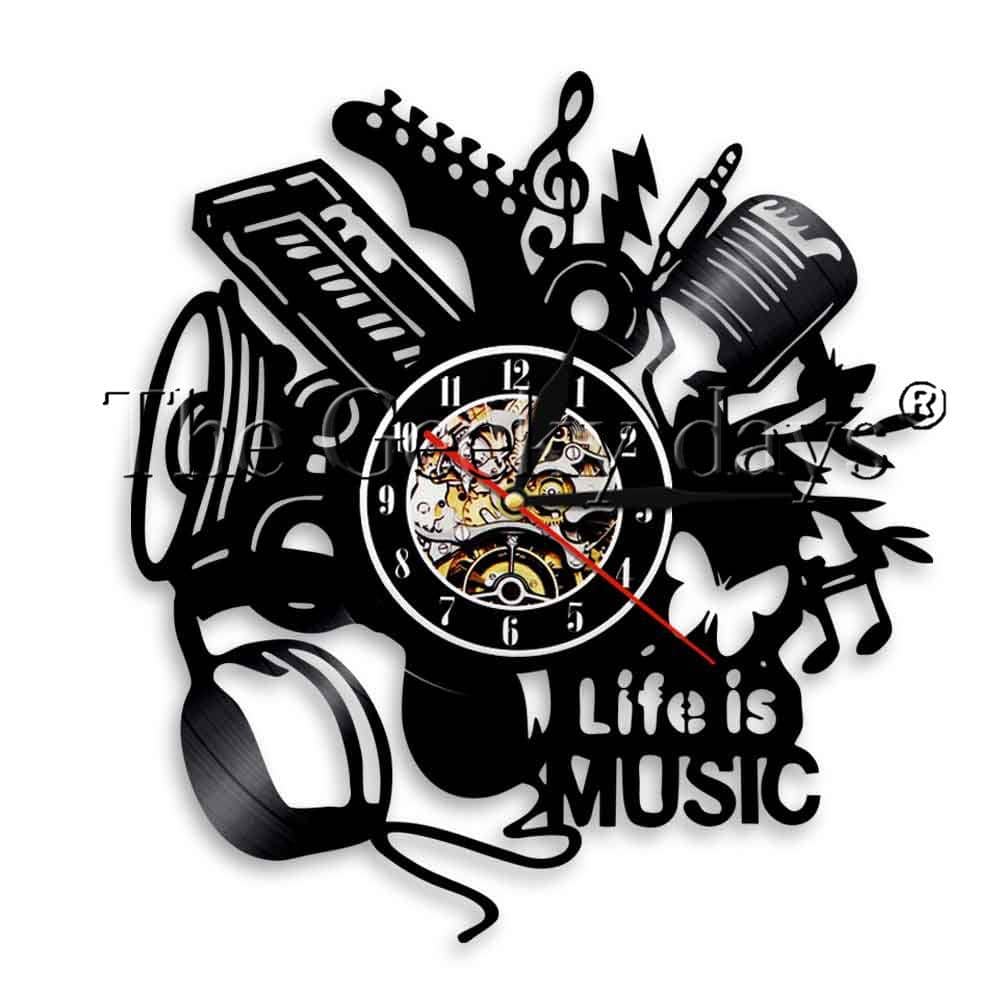 hansleii No Led_2 Music Is My Life Vinyl Record Wall Clock