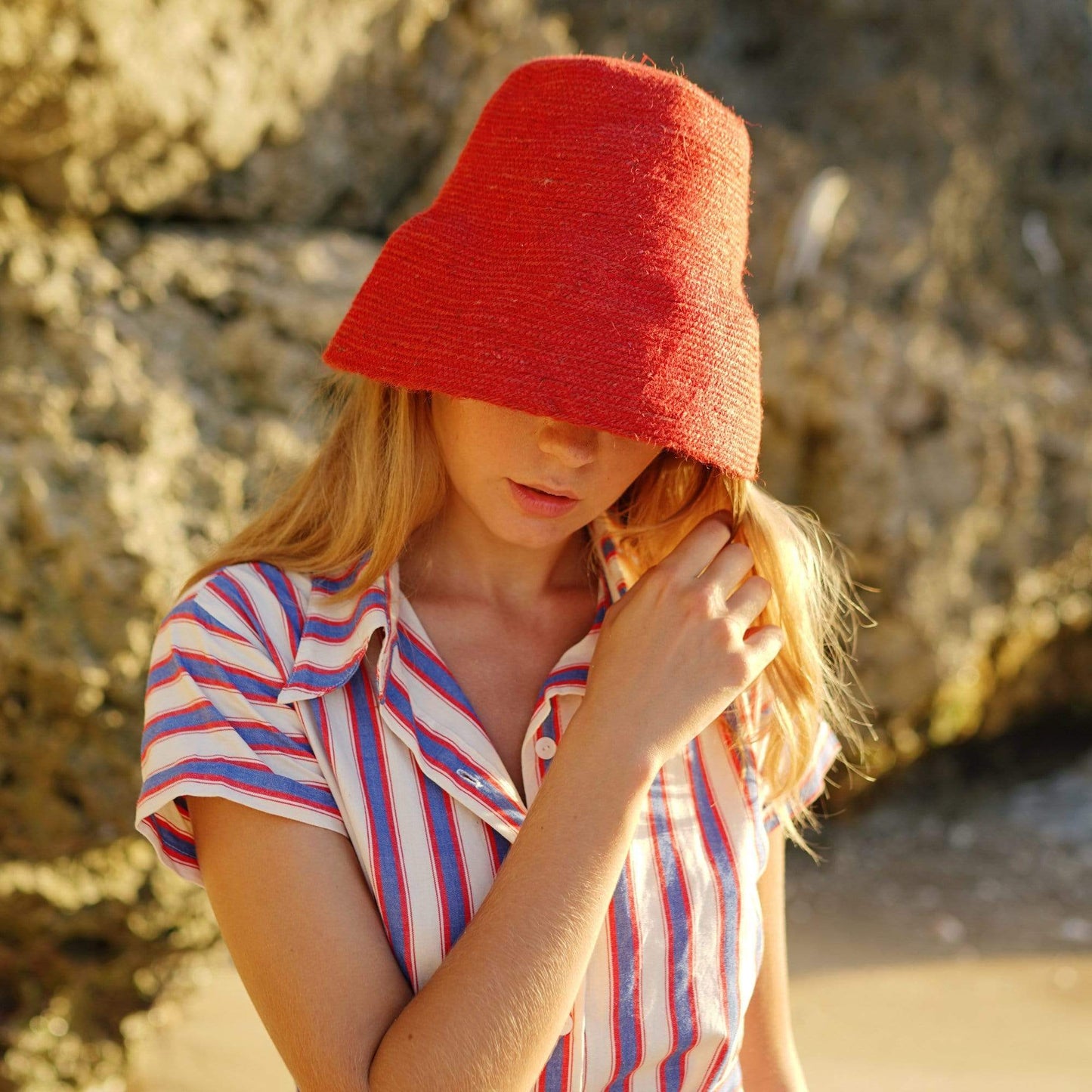 Cocoa Brunn Hats NAOMI Jute Bucket Hat, in Red