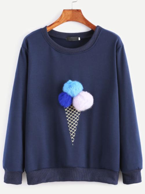 Celeste Women's Clothing Navy Ice Cream Print Sweatshirt