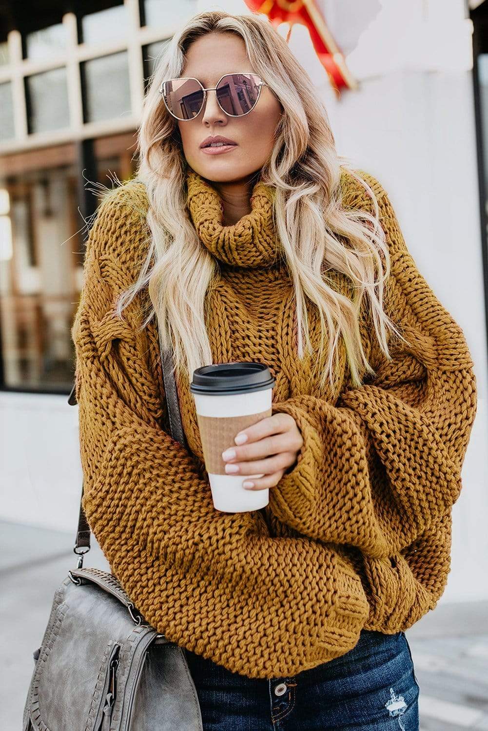 Teal Demeter Sweaters & Hoodies New Orange Cuddle Weather Cable Knit Handmade Turtleneck Sweater