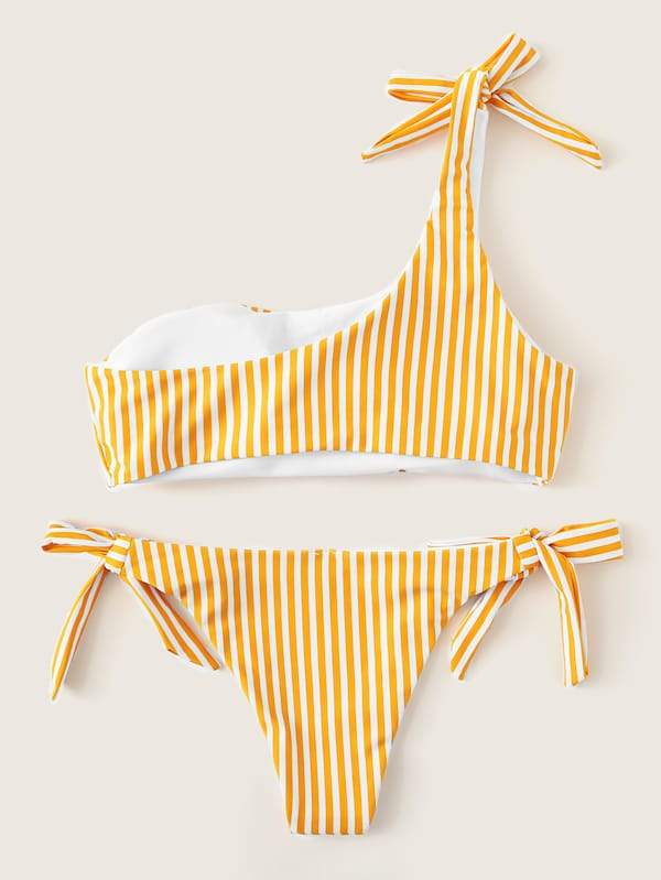 Silver Sam Women's Clothing One Shoulder Top With Tie Side Bikini Set