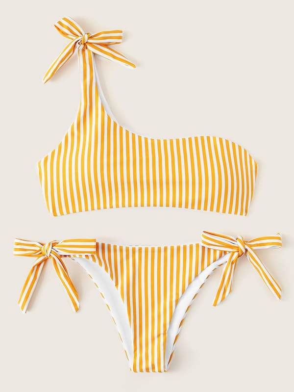 Silver Sam Women's Clothing One Shoulder Top With Tie Side Bikini Set