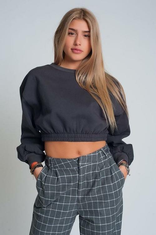 Ivory Artemis Women's Clothing L / Dark Grey Oversized Cropped Sweatshirt