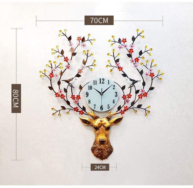 samauk C Pastoral Style Metal Deer Head Flower Large Clock
