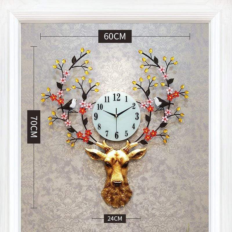 samauk A Pastoral Style Metal Deer Head Flower Large Clock