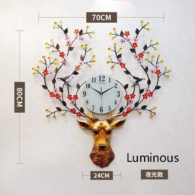 samauk D Pastoral Style Metal Deer Head Flower Large Clock Home Art Decoration Statue Crafts Needle Mute Quartz Wall Watch Clocks Gifts