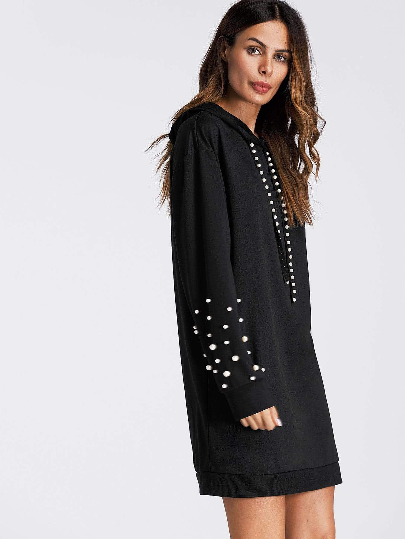 Celeste Dresses Pearl Beaded Detail Sweatshirt Dress