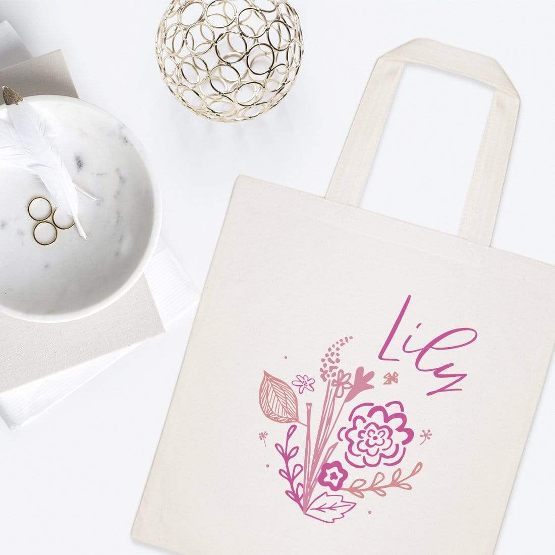 Turquoise Andromeda Totes & Beach Bags Personalized Name Pink Floral Tote Bag