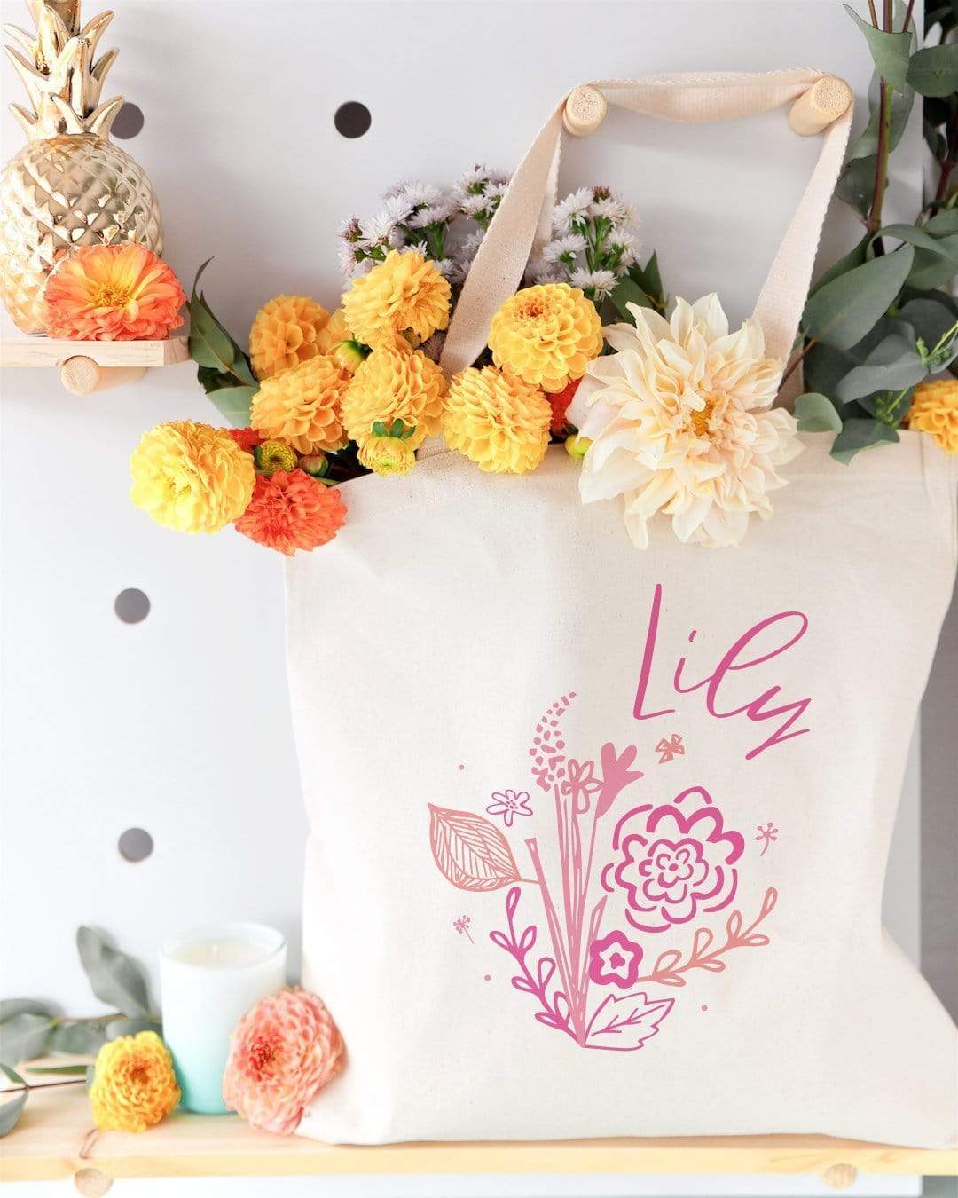 Turquoise Andromeda Totes & Beach Bags Personalized Name Pink Floral Tote Bag