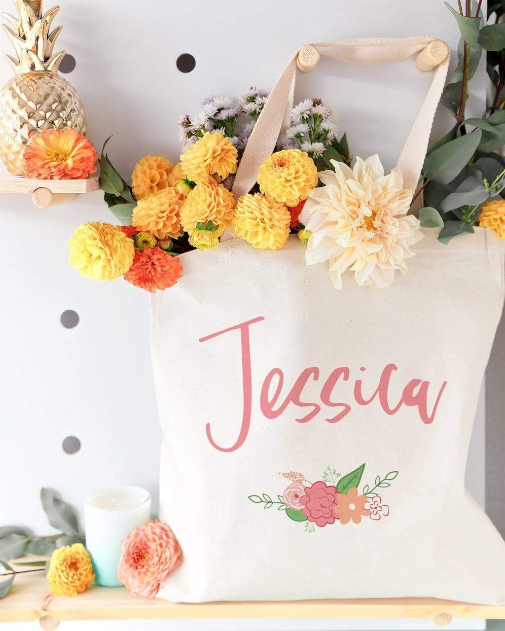 Turquoise Andromeda Totes & Beach Bags Personalized Spring Colored Floral Name Tote Bag