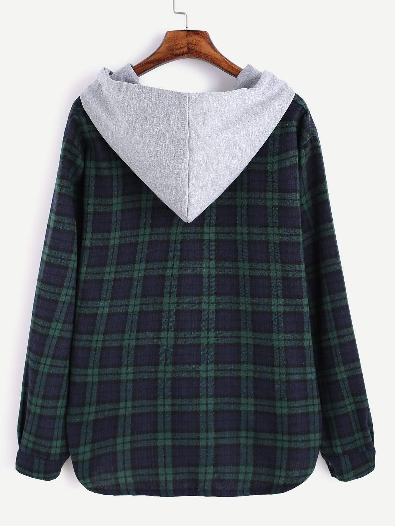Celeste Sweaters & Hoodies Plaid Button Pocket Sweatshirt With Contrast Hood