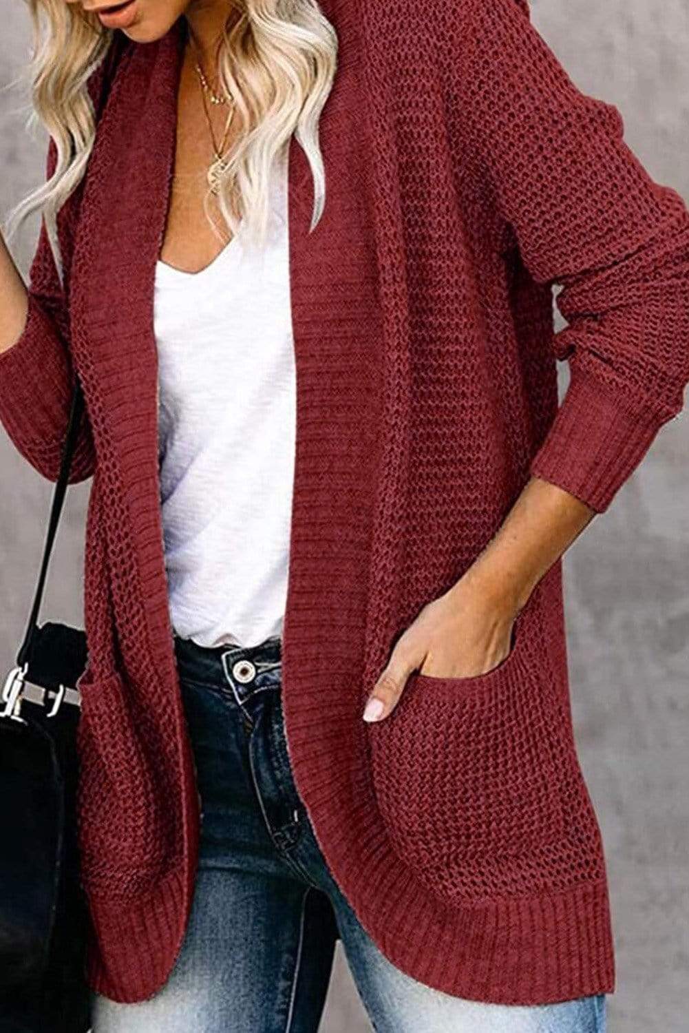 Teal Demeter Jackets & Coats Pocket Knitted Solid Color Cardigan